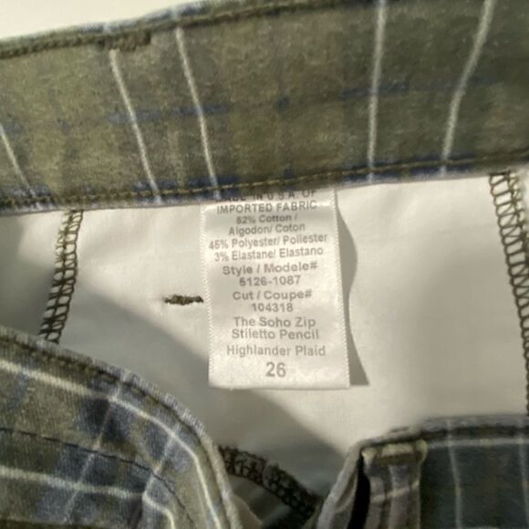 Current/Elliott The Soho Zip Stiletto Pencil  Plaid Skirt Size 26/0 Muted Olive - Picture 10 of 13